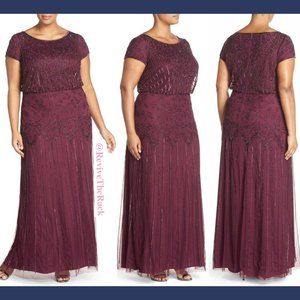 NWT Adrianna Papell Beaded Blouson Gown in Cassis [ PLUS SZ 22W ]‎